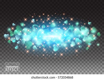 Falling Shining hearts background. Isolated on transparent background. Vector illustration.