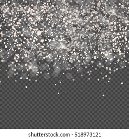 Falling Shining Snowflakes and Snow on Transparent Background. Christmas, Winter and New Year Background. Realistic Vector illustration for Your Design EPS10
