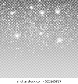 Falling Shining Snowflakes and Snow on Transparent Background. Christmas, Winter and New Year Background. Realistic Vector illustration for Your Design EPS10