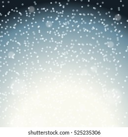 Falling Shining Snowflakes and Snow on Blue Background. Christmas, Winter and New Year Background. Realistic Vector illustration for Your Design EPS10