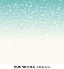 Falling Shining Snowflakes and Snow on Blue Background. Christmas, Winter and New Year Background. Realistic Vector illustration for Your Design EPS10