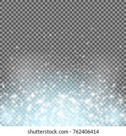 Falling Shining Snowflakes and Snow on Transparent Background. Christmas, Winter and New Year Background. Realistic Vector illustration for Your Design EPS10