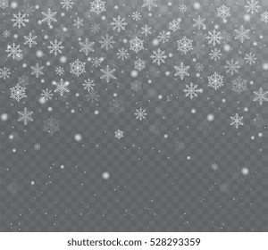 Falling shining transparent snow. Christmas snow with snowflakes