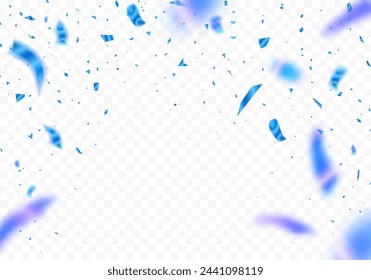 Falling shiny blue confetti isolated on transparent background. Bright festive tinsel of blue color. vector illustration