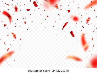 Falling shiny blue confetti isolated on transparent background. Bright festive tinsel of red color. vector illustration