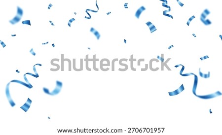Falling shiny blue confetti and ribbons celebration party design element