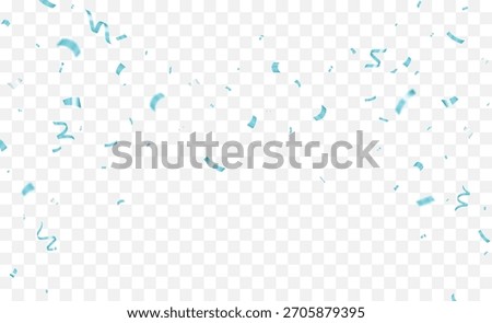 Falling shiny blue and silver confetti, ribbons celebration party design element