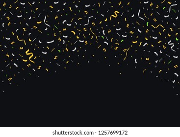 Falling Shiny Glitter silver and golden rain Confetti isolated on black background. Design template for card, banner, invitation, Decorative element. Vector illustration