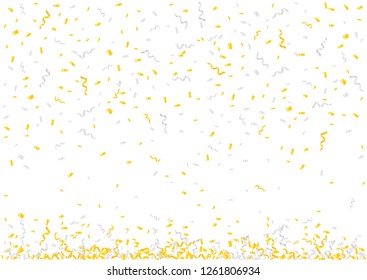 Falling Shiny Glitter silver and golden rain Confetti isolated on white background. Design template for card, banner, invitation, Decorative element. Vector illustration