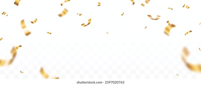 Falling shiny gold confetti and award ribbons, celebration design element