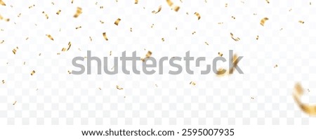 Falling shiny gold confetti and award ribbons, celebration design element