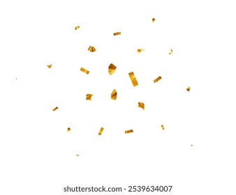 Confeti de oro brillante que cae. Brillante oropel festivo dorado para el Anuncio de vacaciones, cartel, volante, invitación. Ilustración vectorial