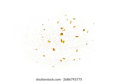 Confeti de oro brillante que cae. Partícula del brillo de la explosión en la fiesta de carnaval, serpentina del espray en acontecimiento del día de fiesta. Brillante oropel festivo dorado para el Anuncio de vacaciones, cartel, volante, invitación. Vector