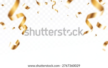 Falling shiny gold confetti and ribbons, for celebration, party, banner decoration template and background