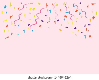 Falling shiny golden confetti background. Bright festive tinsel. Gold glitter confetti flying vector background