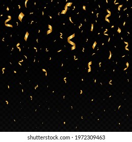 Falling shiny golden confetti. Bright festive tinsel of gold color.