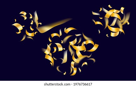 Falling shiny golden confetti. Bright festive tinsel of gold color.