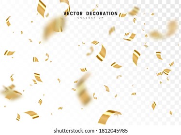 Confeti dorado reluciente aislado en un fondo transparente. Brillante tinte festivo de color dorado.