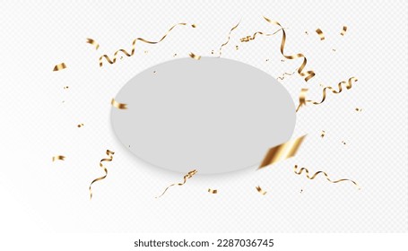 Falling shiny golden confetti isolated on white background. Bright festive gold-colored tinsel with blur elements. Vector	
