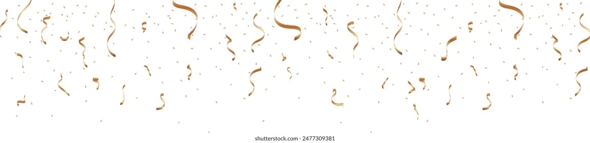 Falling shiny golden confetti isolated on transparent background. Festive background. Bright festive tinsel of gold color for you design