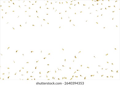Falling shiny golden confetti isolated on white background. Bright festive tinsel of gold color, Gold paper pieces and serpentine, Confetti explosion, Party Celebration with Ribbons And Particles.