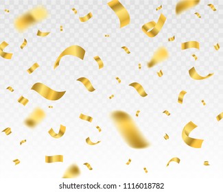 Falling Shiny Golden Confetti on a Transparent Background for Web and App Graphic Design. Vector illustration for Holiday, Party