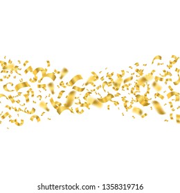 Shalling Golden Confetti Stream en un fondo blanco para el diseño gráfico de la web y aplicaciones. Ilustración vectorial para vacaciones, fiesta