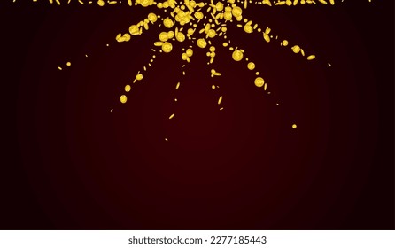 Falling Shiny Money Vector Red Background. Metal Dollar Fall Certificate. Golden Finance Flyer. Rich Currency Brochure.