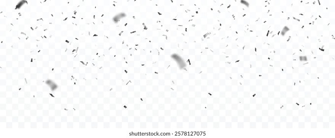 Falling shiny silver confetti and ribbons celebration party design element