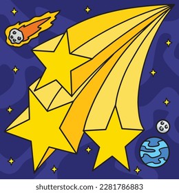 Falling Shooting Stars Colored Cartoon 