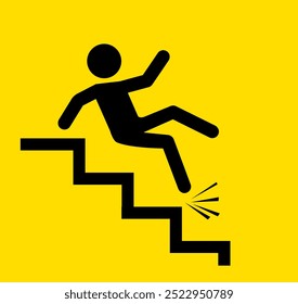 Ilustração vetorial de sinal de queda, Sinal vetorial de aviso de piso molhado, sinal isolado de queda de escadas, sinal de aviso
