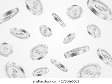 Falling silver coins. Money isolated on a white background. Vector illustration.