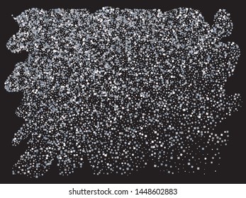 Falling silver color squares. Random element of design. Vector illustration backdrop. Silver festive, luxury, bright, chaotic confetti background on black.