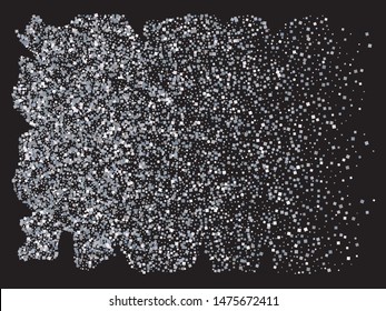 Falling silver color squares. Random element of design. Vector illustration layout. Silver festive, luxury, bright, chaotic confetti background on black.