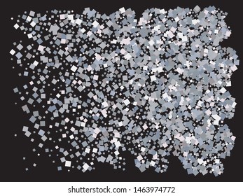 Falling silver color squares. Unusual element of design. Vector illustration vintage. Silver festive, luxury, bright, chaotic confetti background on black.