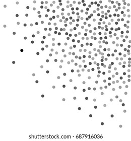 Falling silver confetti points. Abstract scatter of falling confetti on a black background. Astral design. Vector illustration