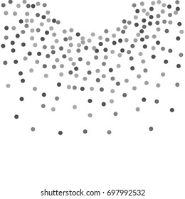 Falling silver confetti points. Abstract scatter of falling confetti on a black background. Astral design. Vector illustration