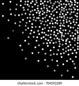 Falling silver confetti points. Abstract scatter of falling confetti on a black background. Astral design. Vector illustration