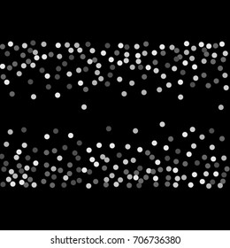 Falling silver confetti points. Abstract scatter of falling confetti on a black background. Astral design. Vector illustration