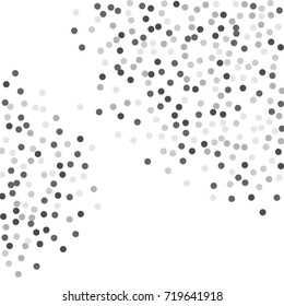 Falling silver confetti points. Abstract scatter of falling confetti on a black background. Astral design. Vector illustration
