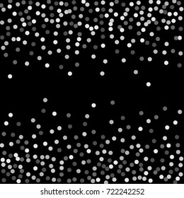 Falling silver confetti points. Abstract scatter of falling confetti on a black background. Astral design. Vector illustration