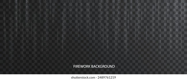 Falling silver sparks isolated. Magic sparkling glittery particles. Template of light of falling for holiday background
