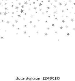 Falling silver stars confetti. Vector background