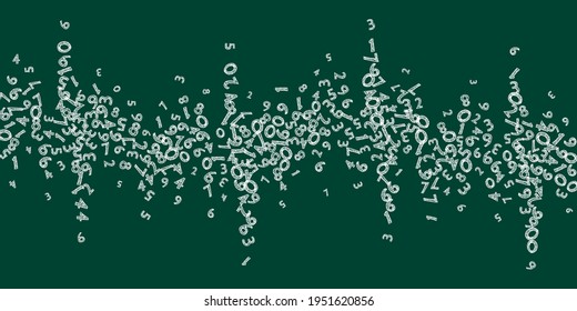 Cayendo los números de tiza. Concepto de estudio matemático con dígitos voladores. Extraordinario cartel de matemáticas en la escuela en el fondo de la pizarra. Ilustración vectorial de números en disminución.