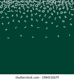 Cayendo los números de tiza. Concepto de estudio matemático con dígitos voladores. Retorciendo el cartel de matemáticas de la escuela en el fondo de la pizarra. Ilustración vectorial de números en disminución.