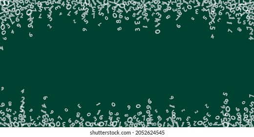Falling sketch chalk numbers. Math study concept with flying digits. Mesmeric back to school mathematics banner on blackboard background. Falling numbers vector illustration.
