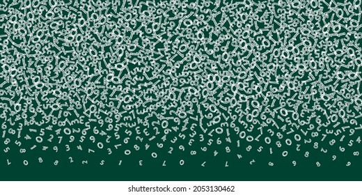 Cayendo los números de tiza. Concepto de estudio matemático con dígitos voladores. Sorprendentemente de vuelta a la pancarta de matemáticas en la escuela en el fondo de la pizarra. Ilustración vectorial de números en disminución.