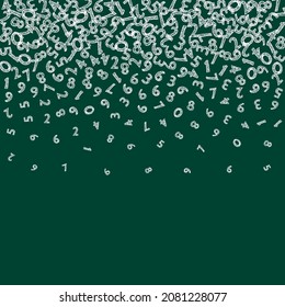 Falling sketch chalk numbers. Math study concept with flying digits. Majestic back to school mathematics banner on blackboard background. Falling numbers vector illustration.