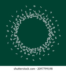 Falling sketch chalk numbers. Math study concept with flying digits. Lively back to school mathematics banner on blackboard background. Falling numbers vector illustration.