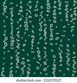 Falling sketch chalk numbers. Math study concept with flying digits. Pleasing back to school mathematics banner on blackboard background. Falling numbers vector illustration.